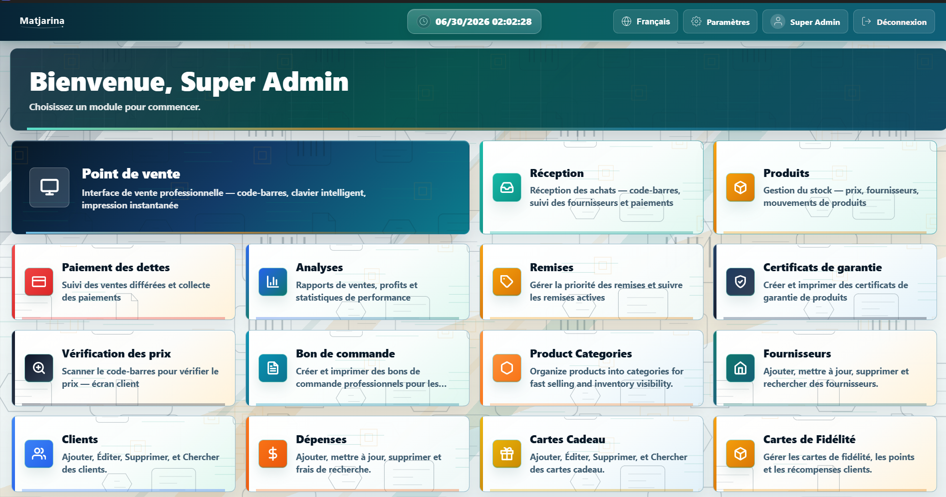 Daily modules — Staff reach the right screen quickly.